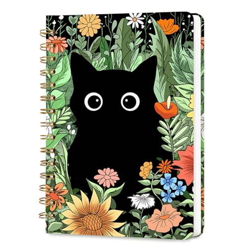 Lined Spiral Journal Notebook, A5 College Ruled Spiral Notebook for Women, Hardcover with Elegant Design for Work and Note-Taking, 5.5 * 8.25 inch, 160 Pages, Cat - color: Cat