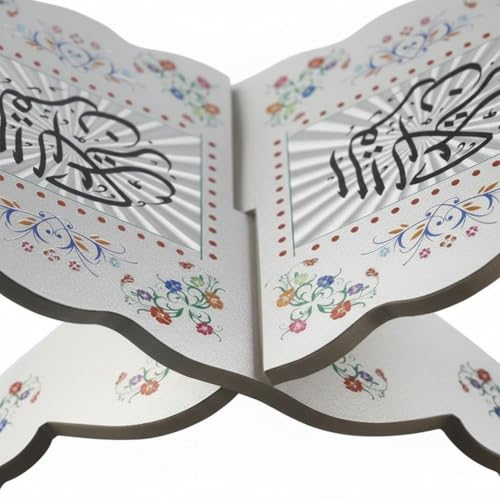 Wooden Foldable Book Holder, Adjustable Hand Carved Stand for Quran Bible, Islamic Muslim Prayer Book Holder, Ramadan Eid Party Ornament Display Rack - color: Silver