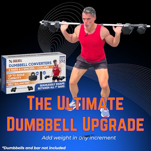 Dumbbell Converter- for 1" bars Superset Dumbbell to Barbell Adapters- hold up to 500lbs- Converts dumbbells for use on 1" diameter barbell - color: Black Superset w/red weight collars (for standard 1" bar)