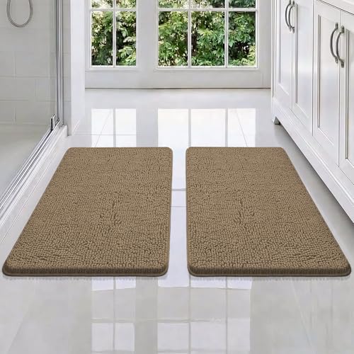Bcoimo Bath Rugs Mat Set,2 Piece Non Slip Chenille Latte Bathroom Mat Sets - color: Latte, size: 30×20 Plus 30×20