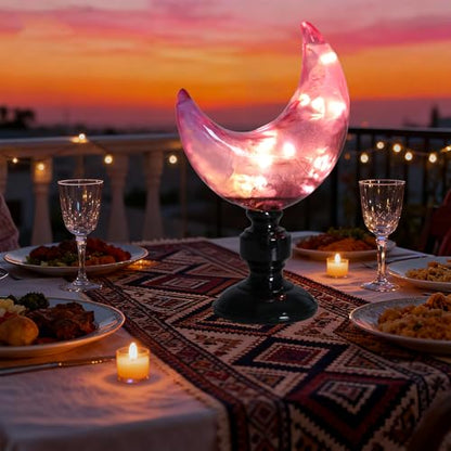 WONDER GARDEN Purple Crescent Moon Ramadan Lights Decorations, Led Moon Light Indoor, Ramadan Decorations for Halloween Home Bedroom Party Decoration or Gift