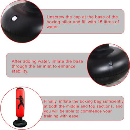 Punching Bag for Adult Kids,Kizcmvre Inflatable Freestanding Heavy Duty Boxing Bag,Women Men Training Equipment Exercise Boxing Standing Punching Bag (Red).
