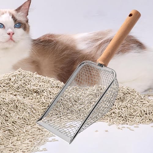 Cats Litter Pets Sifter Spade Portable Kitty Spade Kitten Aquarium Deep Spade with Handle Litter Box Scooper, mesh 5x5mm
