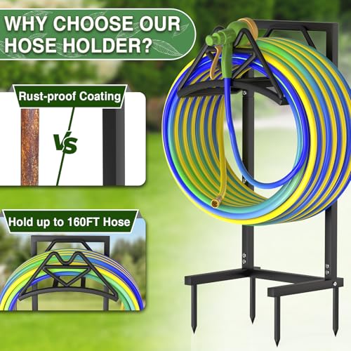 Qatsrin Garden Hose Holder Holds 160ft, Detachable Water Hose Storage Black | Heavy Duty Hose Hanger Reel, Freestanding Hose Stand Rack for Outside Yard Lawn Farm - color: Black