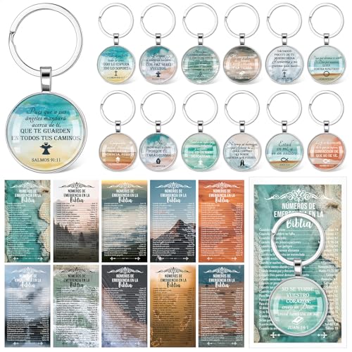 Junkin 25 Set Church Gifts Spanish Christian Gifts Bulk for Women Men Bible Verse Keychain Religious Bible Emergency Numbers Bookmark Gift for Vbs Sunday School Grandparent Day Coworker(Landscape) - color: Landscape