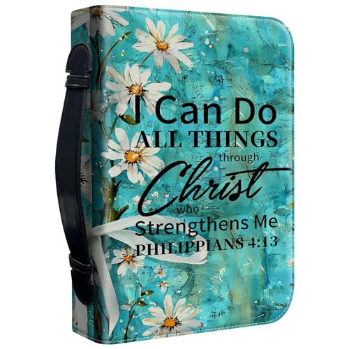 Bible Cover Case for Women, PU Leather Large Bible Cases with Zipper Fits Books Up to 12" x 9" x 2.76”, Bible Carrying Bag for Men, Daisy Wood Bible - color: Daisy Wood Bible