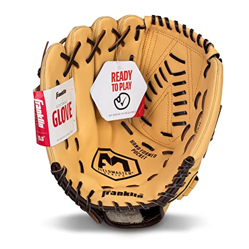 Franklin Sports Field Master Baseball + Softball Glove - Field Master Adult + Youth Baseball + Softball Mitt - Men's + Women's Gloves - color: Camel, style: 13" - Basket "V" Web