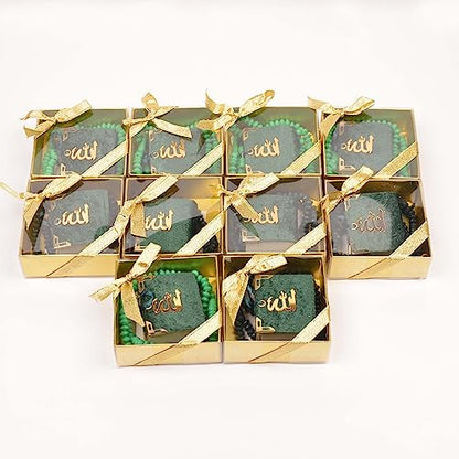 BABY SHOWER CHOCOLATE Set of 10 Islam Quran Tasbeeh Islamic Set | Holy Quran Prayer Beads Gift Box Favor (Green) - color: Green