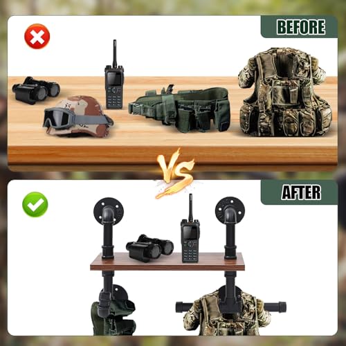 Sliner Heavy Duty Tactical Gear Rack Wall Mount Police Vest Hanger Plate Carrier Stand Multifunctional Storage Rack Display Stand for Helmet, Belt, Football Suit for Motorcycle, Cycling