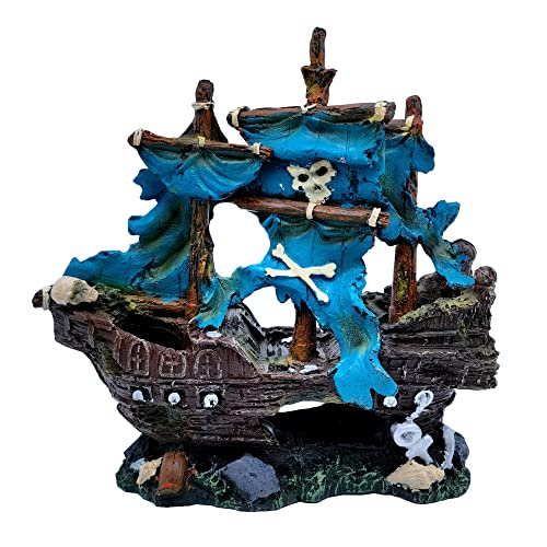 M2cbridge Antique Roman Column Ruins European Castle Aquarium Decorations Fish Tank Hideout Rocks (Blue Pirate Shipwreck) - color: Blue Pirate Shipwreck