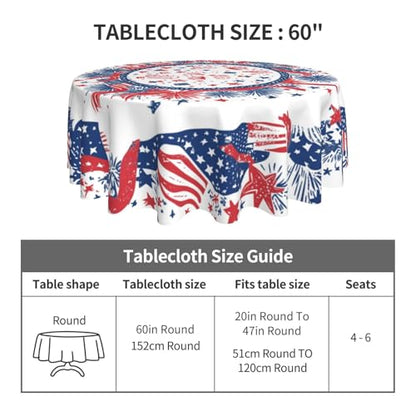 4th of July Fireworks Tablecloth Patriotic Round Table Cloth Washable Table Cover for Home Kitchen Party Picnic 60 Inch - color: 4th of July Usa Flag