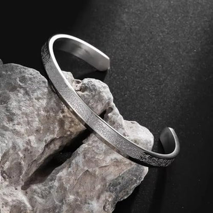 Ayatul Kursi Cuff Bracelet for Women Islam Eid Islamic Jewelry Gifts Stainless Steel Muslim Quran Allah Arabic Bangles Bracelets - color: Silver