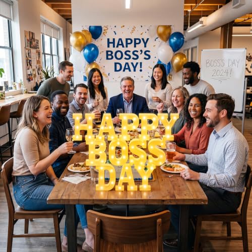 Aurelema Decorations LED Lights Sign Battery Powered Table Decorations for Party Supplies Light Centerpiece(Happy Boss Day) - size: 8.27 inches, style: Happy Boss Day