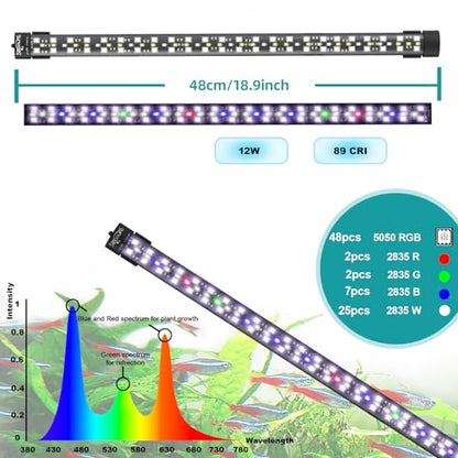 SEAOURA Submersible Aquarium Light for 20 to 35 Inch Fish Tank, 24/7 Cycle Fish Tank Light with Timer, Aquarium Plant Light with Full Spectrum+7 Single Colors, Auto On/Off, Adjustable Brightness - size: 18.9 Inch length