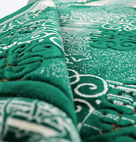 Modefa Prayer Mat | Turkish Velvet Muslim Prayer Rug Muslim Prayer Mat Islam | Soft Beautiful Prayer Rug Janamaz Sajjadah with Car Hanger | Classic Elegant Swirl (Green) - color: Green