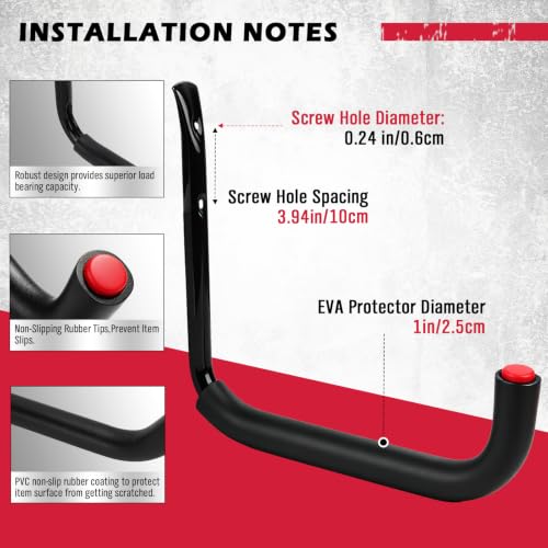 SEDY 6 Pack Heavy Duty Garage Hooks, Ladder Hooks for Garage Wall, Each Holds Up to 66 LB, 9.8 Inch EVA-Padded Steel Utility Hangers for Bikes, Folding Chairs, Garden Hoses and Tools - color: 6 Pack 9.8" Heavy Duty Garage Hooks