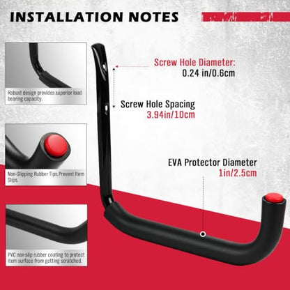 SEDY 6 Pack Heavy Duty Garage Hooks, Ladder Hooks for Garage Wall, Each Holds Up to 66 LB, 9.8 Inch EVA-Padded Steel Utility Hangers for Bikes, Folding Chairs, Garden Hoses and Tools - color: 6 Pack 9.8" Heavy Duty Garage Hooks