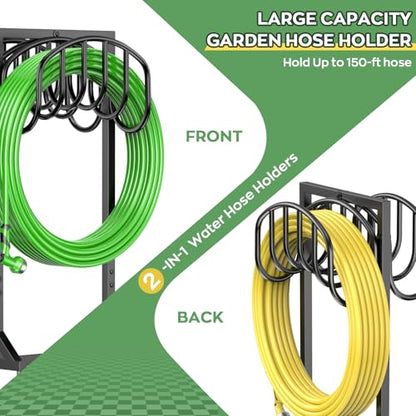 Garden Water Hose Holder Holds 2 * 150Ft Hoses, Heavy-Duty Metal Freestanding Hose Holder with 4 Spikes, Rustproof Garden Hose Reels Hose Hanger Storage for Outside, Yard, Lawn, Farm, Black - color: Black