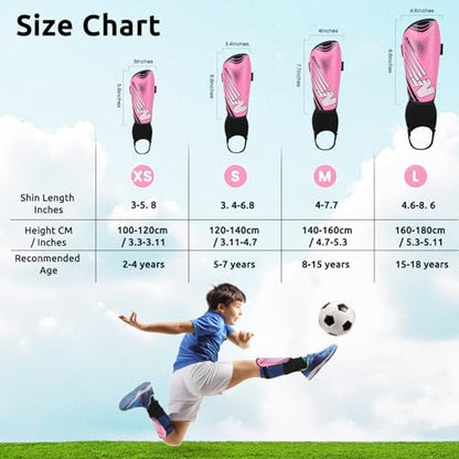 Shin Guards Soccer Youth Kids - Shin Guard for Toddler Boys Girls Teenagers 2-18 Years Old with Ankle Sleeves Protection - Football Shin Pads Equipment with Adjustable Strap - color: Pink, size: Small