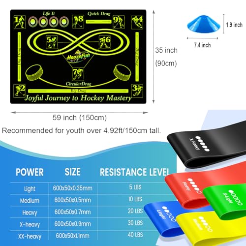 Hockey Training Equipment, Non-Slip Dribbling Training Mat, Field Trainer | Hockey Field Trainer, Practice Aids to Improve Speed, Ball Control and Coordination, Includes Resistance Bands and Cones - size: 35"*59"