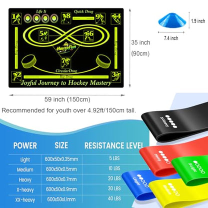 Hockey Training Equipment, Non-Slip Dribbling Training Mat, Field Trainer | Hockey Field Trainer, Practice Aids to Improve Speed, Ball Control and Coordination, Includes Resistance Bands and Cones - size: 35"*59"