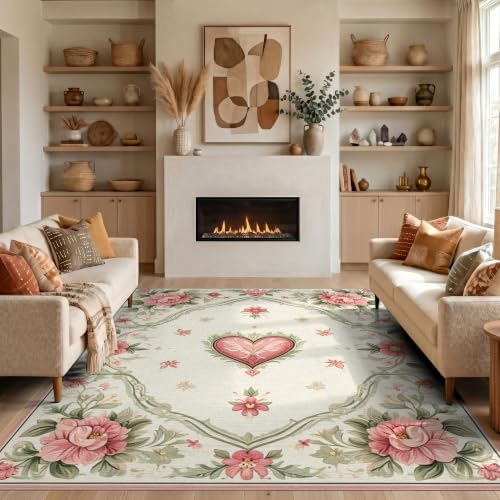 3'x5' Ivory Pink Blush Heart Design Prayer Washable Area Rug - color: Pink/Pattern 30, size: 3' x 5' (Rectangular)