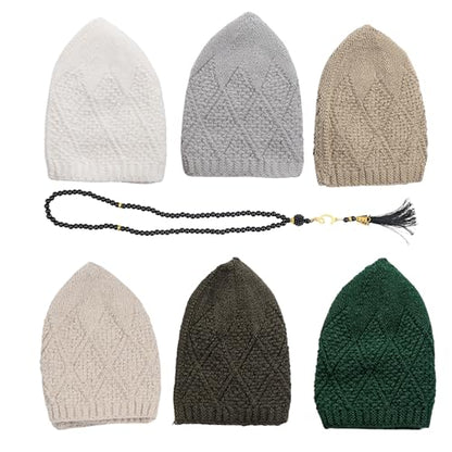 Muslim Kufi Hats for Men, Velvet Crochet Islamic Prayer Cap, Stretchable, Breathable Knit Skull Beanie,Standard Size - color: Oltu- Mix 2