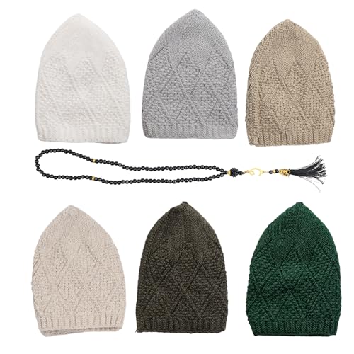 Muslim Kufi Hats for Men, Velvet Crochet Islamic Prayer Cap, Stretchable, Breathable Knit Skull Beanie,Standard Size - color: Oltu- Mix 2
