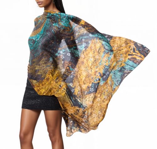 Extra Large Silk Scarf for Women 100% Mulberry Silk Shawl Wrap Oversized Jacquard Floral Scarves with Elegant Gift Box - color: Jade & Amber Currents