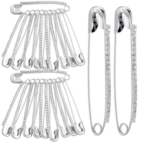20PCS Silver Safety Pins for Clothes Decorative Safety Pins for Clothing Rhinestone Pin Women Sweaters Dress Lapel Hats, Suit Jackets Scarf Decoration