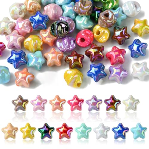LiQunSweet 50 Pcs UV Plating Iridescent Star Beads Celestial Plastic Loose Spacer Beads for DIY Jewelry Bracelet Craft Keychain Accessory - color: Iridescent Star Beads_50 Pcs