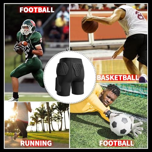 Football Padded Compression Shorts with Cup Pocket, 5 EVA Pads | 5 EVA foam pads provide hip, thigh and tailbone coverage with a built-in cup pocket and compression fit for football - size: Large