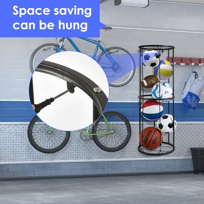 Garage Ball Storage Rack - Wall-Mounted Vertical Ball Holder for Basketball, Soccer, Volleyball, Football - Space-Saving Sports Organizer for Garage, Home, Basement, Kids' Room, Outdoor Use - size: Medium size