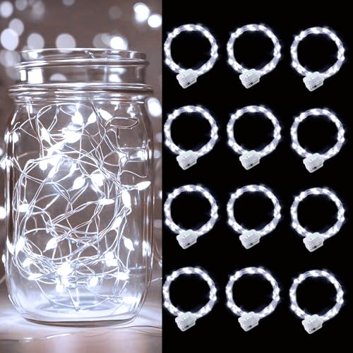 pozzolanas 12 Pack White Battery Operated String Lights - 7ft Waterproof Fairy Lights with 20 LEDs for Home, Mason Jar, Party, Wedding, Halloween, Christmas Decorations - color: White, size: 12 Pack