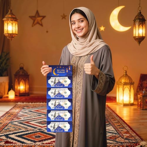 12 Pack/60 Slots Eid Envelopes for Cash, Eid Mubarak Envelopes Money Holders Bulk with Ramadan Stickers, Ramadan Mubarak Gifts for Kids (6)