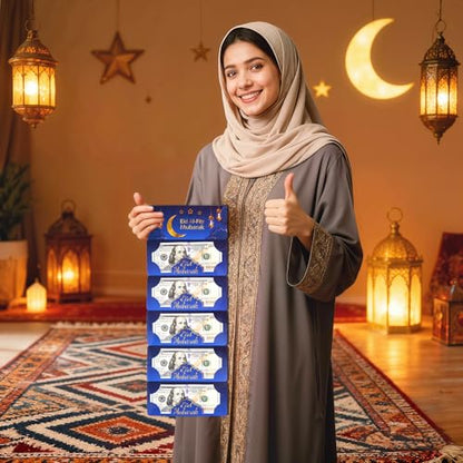 12 Pack/60 Slots Eid Envelopes for Cash, Eid Mubarak Envelopes Money Holders Bulk with Ramadan Stickers, Ramadan Mubarak Gifts for Kids (6)