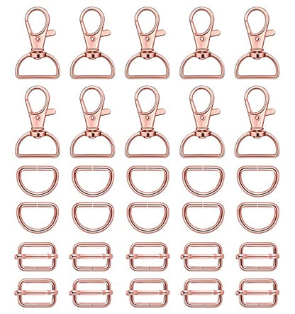 WAFJAMF Metal Snap Hook Ring Bulk 30 Pcs, Swivel Clasp Buckle and Non-Welded D Ring 10 Pcs, Adjustable Rectangular Buckle (1' Inside Width Rose Gold) - color: Rosegold, size: 1” Inside Width