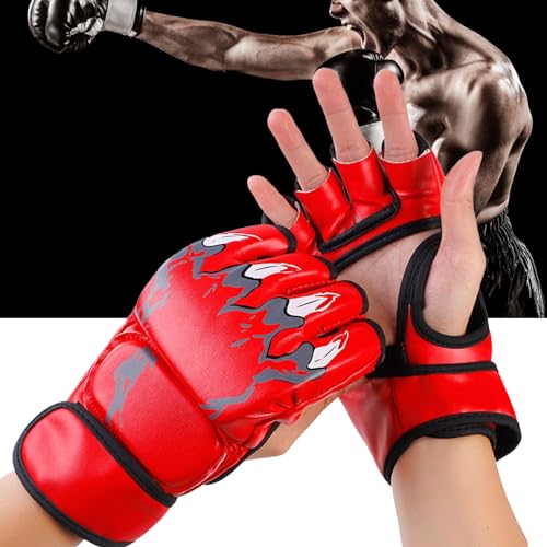 White Kickboxing Sparring Gloves Half Finger Boxing Gloves Open Palms MMA Gloves for Men Women Training Grappling Fighting Punching Bag - color: Red