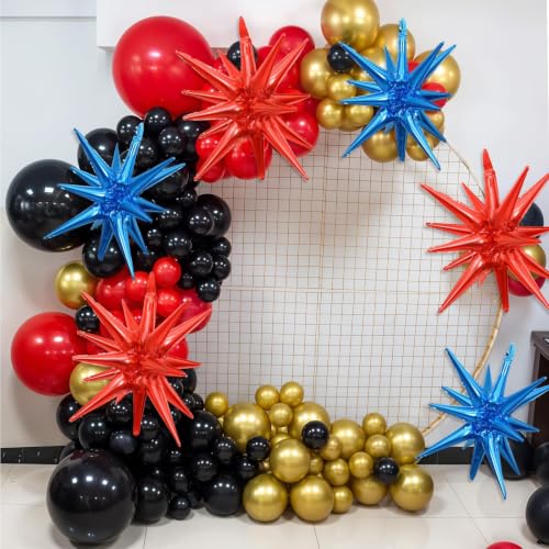 6 Pcs Blue Red Explosion Star Foil Balloons Birthday Party Decor - color: Dark Blue Red
