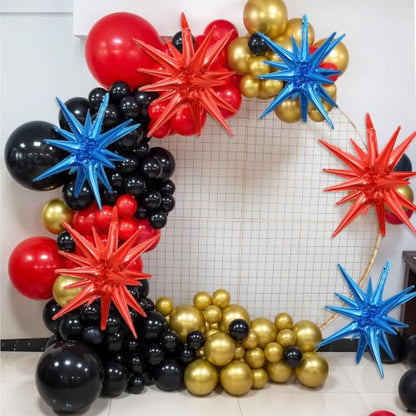 6 Pcs Blue Red Explosion Star Foil Balloons Birthday Party Decor - color: Dark Blue Red