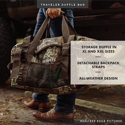 Insights Hunting by frogg toggs– The Traveler Gear Bag, All Around Hunting Weatherproof Storage Duffle, XL 3000 Cubic Inches of Storage, Mossy Oak Bottomland