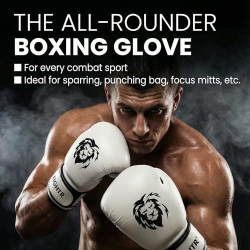 FIGHTR® Boxing Gloves - Maximum Protection & Stability | Boxing Gloves for Boxing, MMA, Muay Thai & Kickboxing | Sizes 8-16 oz - color: White / Black, size: 16 oz