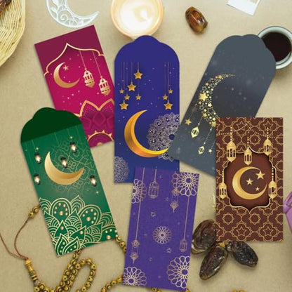 Eid Mubarak Money Envelope 6pcs Red Envelope Money Cards Ramadan Red Envelopes Moon Money Envelopes Cash Packaging Bag for Home Islamic Muslim Party