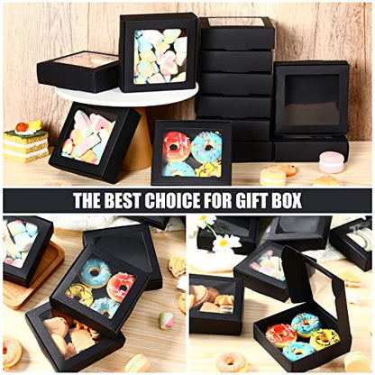 Zonon 30 Pcs Kraft Paper Boxes with Window 4.13 x 4.13 x 1.18 Inch Candy Packaging, Small Gift Boxes, Soap holder, Mini Treat Packaging for Bakery Chocolate Jewelry Display (Black) - color: Black