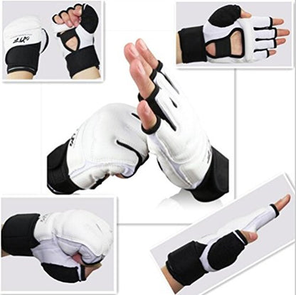 Men Kids Taekwondo Gloves Punch Bag Boxing Martial Arts MMA Sparring Grappling Muay Thai Training PU Leather Wrist Wraps Gloves - color: White, size: X-Large
