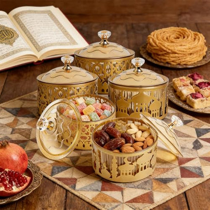 6PCS Ramadan Tray with Lid Eid Mubarak Dinner Plate Ramadan Serving Tray Muslim Islamic Dessert Trays Tableware Dessert Metal Platters Candy Storage Container Pastry Small Display Holder