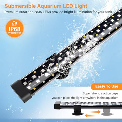 hygger Submersible LED Aquarium Light, 24W 26.8 in 24/7 Mode Fish Tank Light with 5 Rows Beads, with Timer 9 Colors and Adjustable Brightness, Full Spectrum IP68 Waterproof Light for Fish Tank 28-54in - size: 26.8in 24W