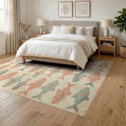 6'x9' Washable Distressed Cartoon Area Rug, Beige Non-Shedding Pet Friendly Room Rug for Queen Size Bedroom, Under Bed, Master Suite, Foldable Easy Care Carpet | Ref:1885579 - color: Beige/Pattern 42, size: 6' x 9' (Rectangular)