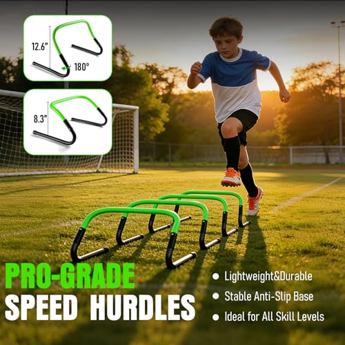 Agility Ladder, Soccer Football Training Equipment Set - 20ft Speed Ladder, 4 Hurdles,Parachute, 12 Cones & Jump Rope | Agility & Speed Training for Kids Youth Adults,Basketball & Football Accessories - color: Green