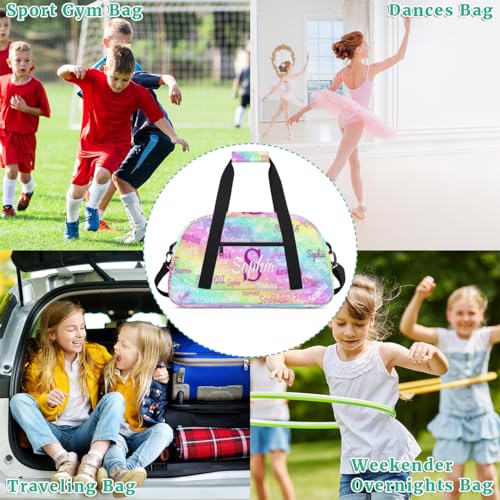 Custom Dance Bag Girls Sleepover Bag, Rainbow Colorful Shiny Stars | Personalized Sport Ballet Bag Travel Overnight Small Duffel Bag Gymnastics Swimming - color: Color 15